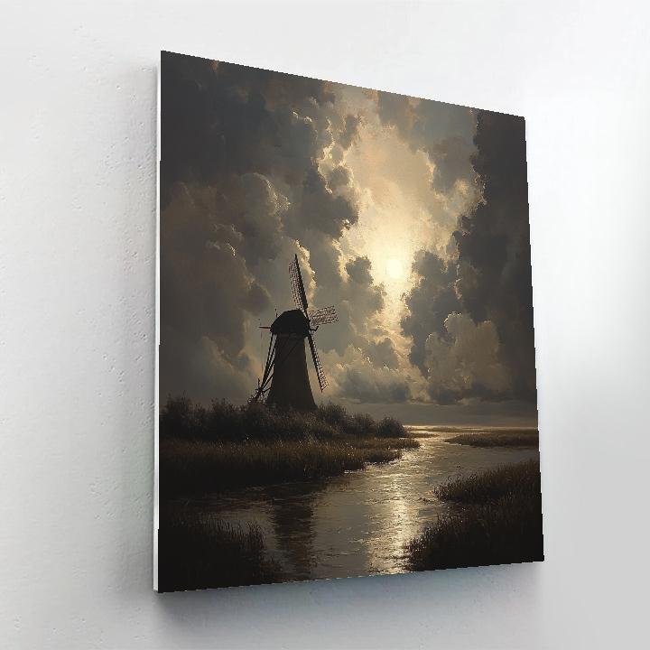 Rembrandt Inspired Windmill Silhouette At Gloaming paint by color