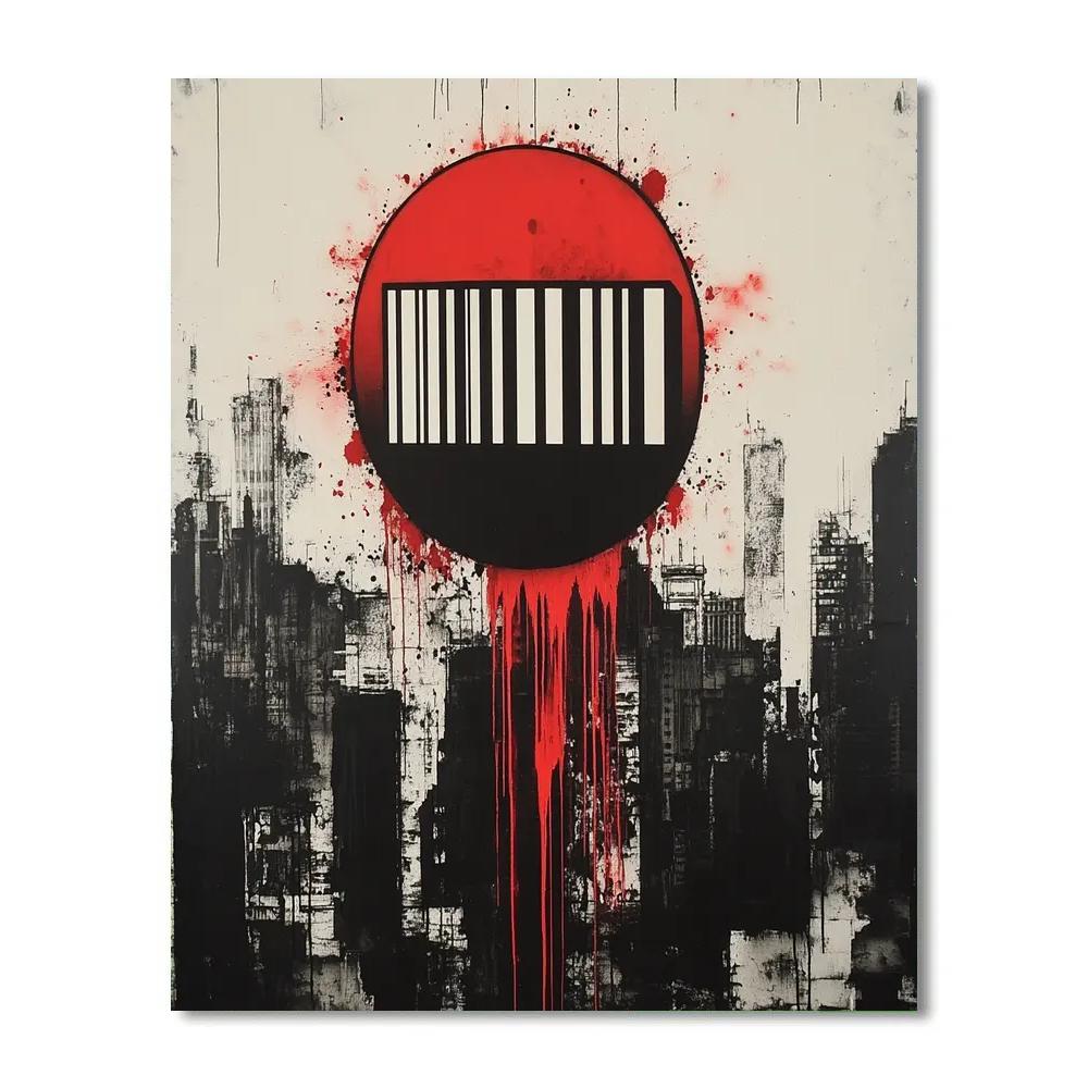 Banksy Inspired Corporate Barcode Eclipse Number painting