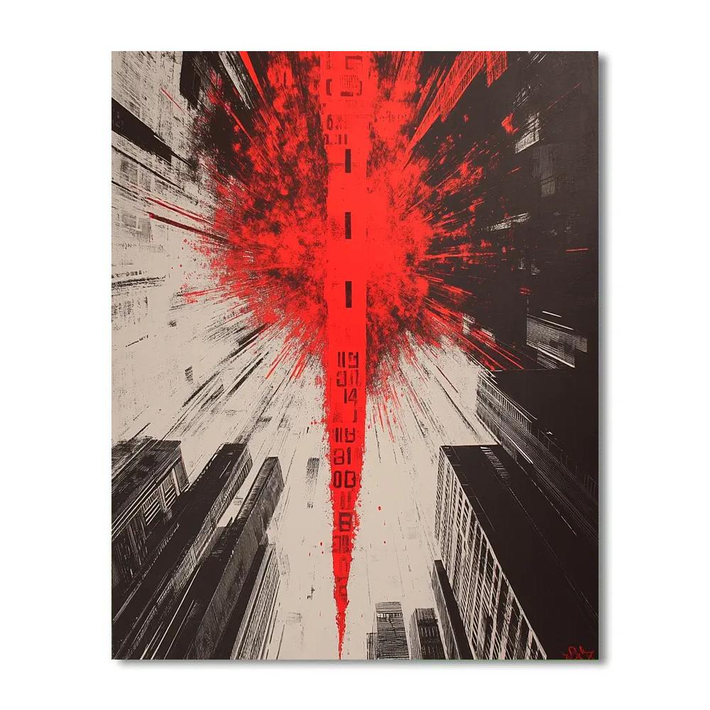 Banksy Inspired Red Nebula Of Debt Number painting