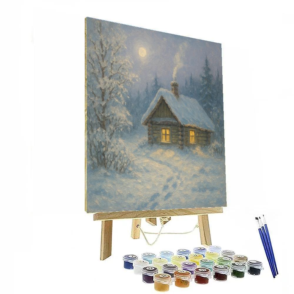 Moonlit Cabin Quiet paint by number