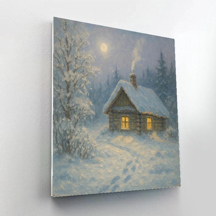 Moonlit Cabin Quiet paint by number