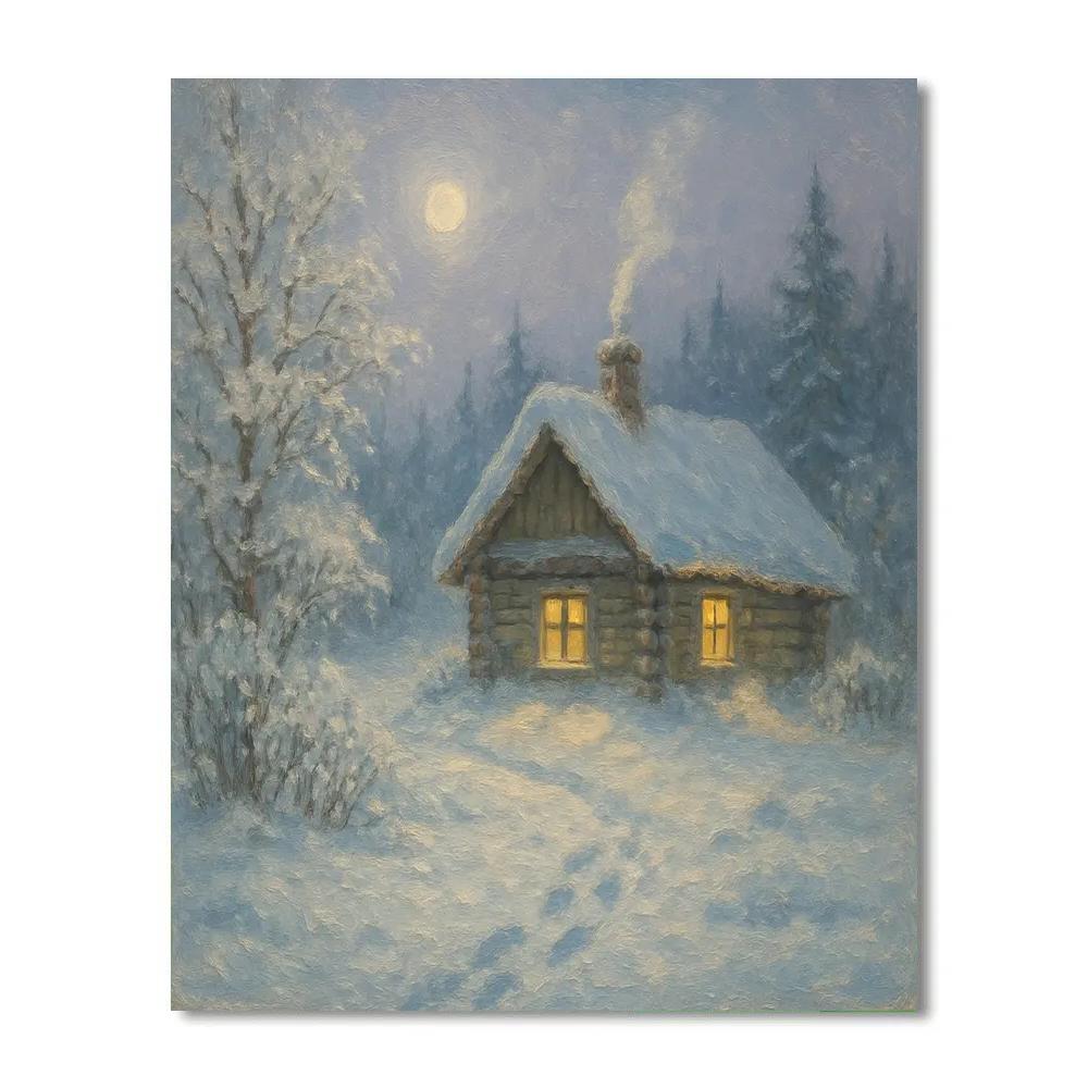 Moonlit Cabin Quiet paint by number