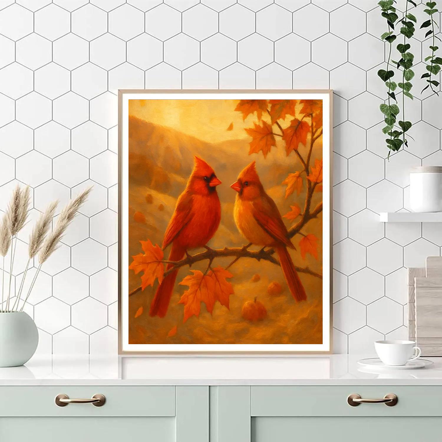 Amber Cardinal Evening Painting by numbers kit