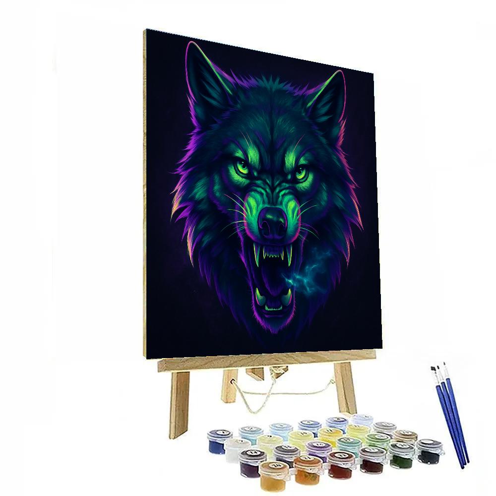 Neon Arctic Wolf Number painting