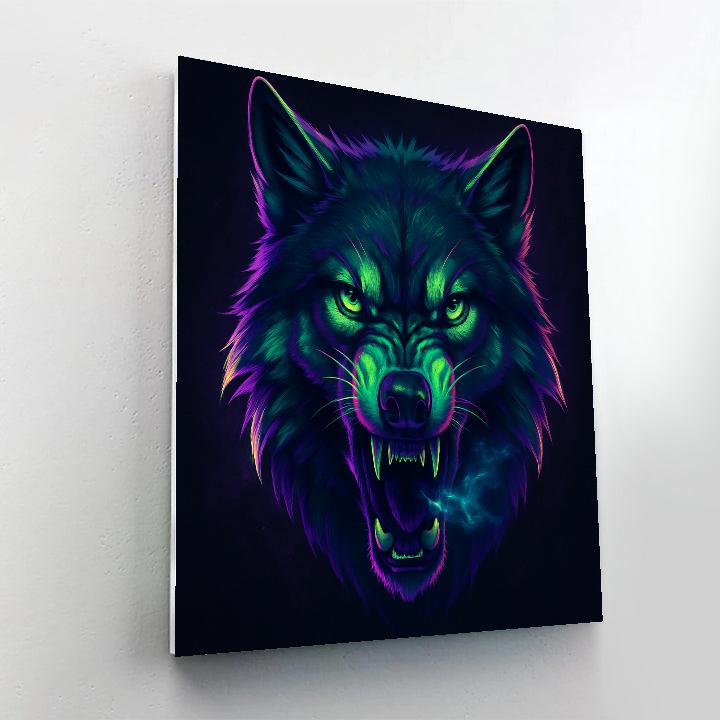 Neon Arctic Wolf Number painting