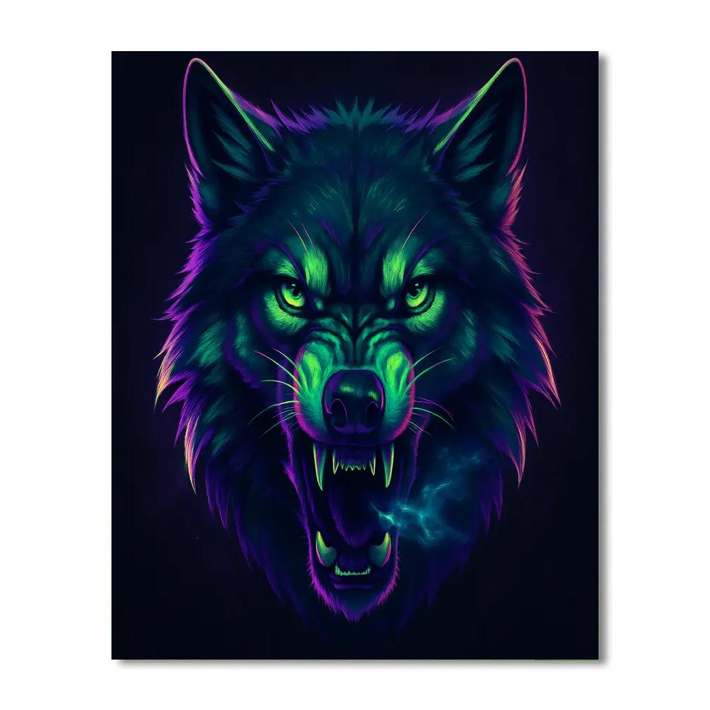 Neon Arctic Wolf Number painting