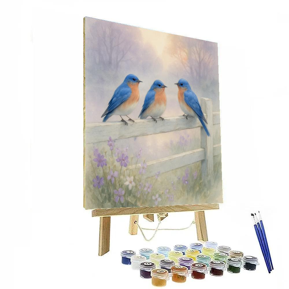 Bluebird Morning Fence paint by numbers