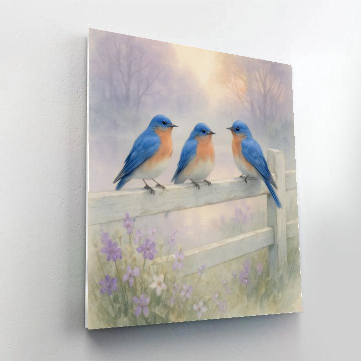 Bluebird Morning Fence paint by numbers