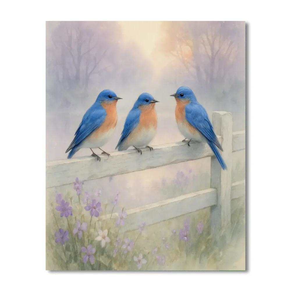 Bluebird Morning Fence paint by numbers