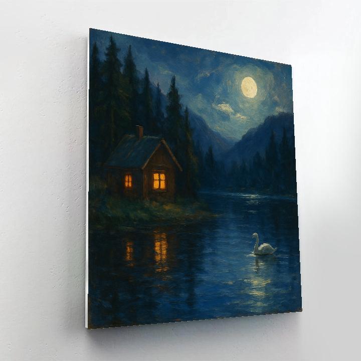 Moonlit Cabin On Glass Lake Paint by numbers kits