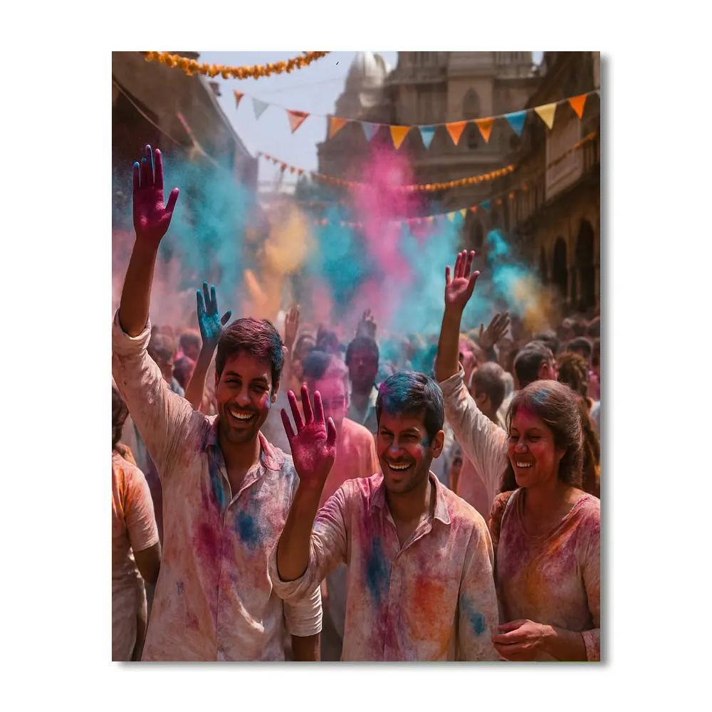 Holi Street Celebration In Mathura DIY paint by numbers