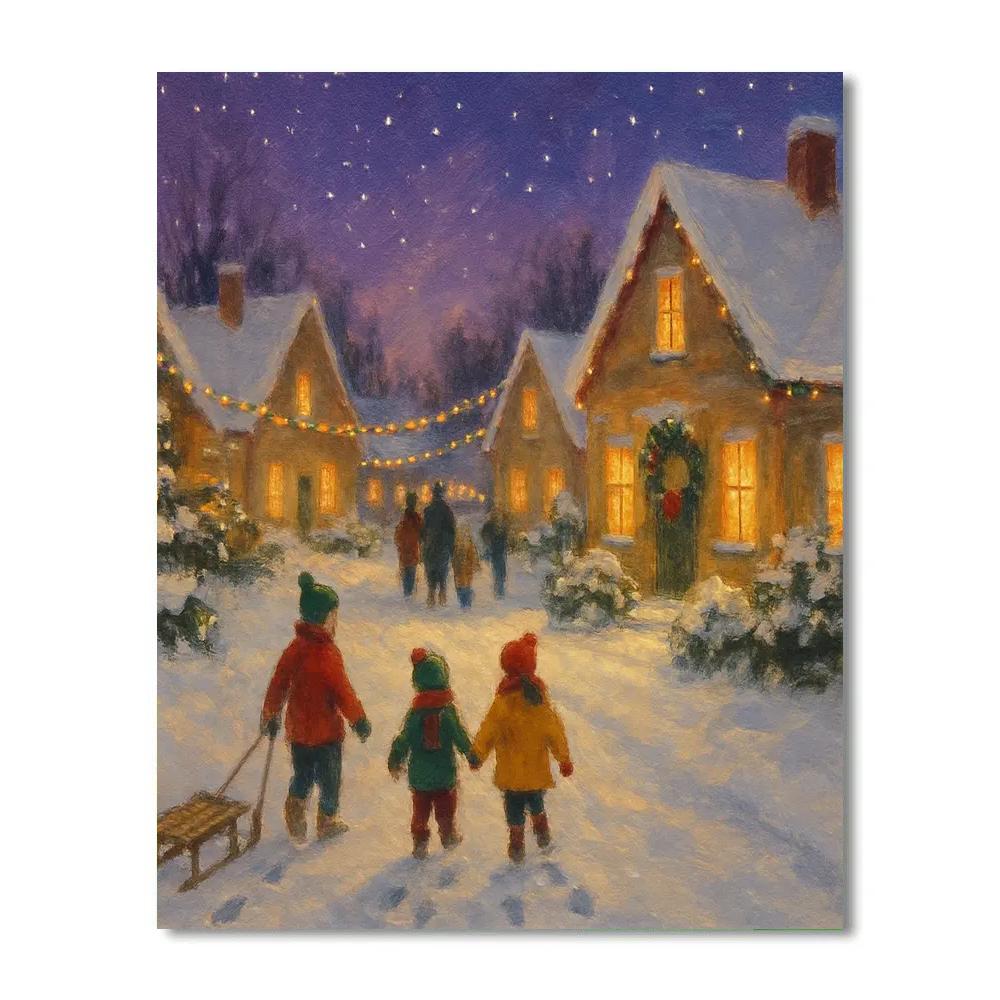 Snowlight Village Evening paint by color