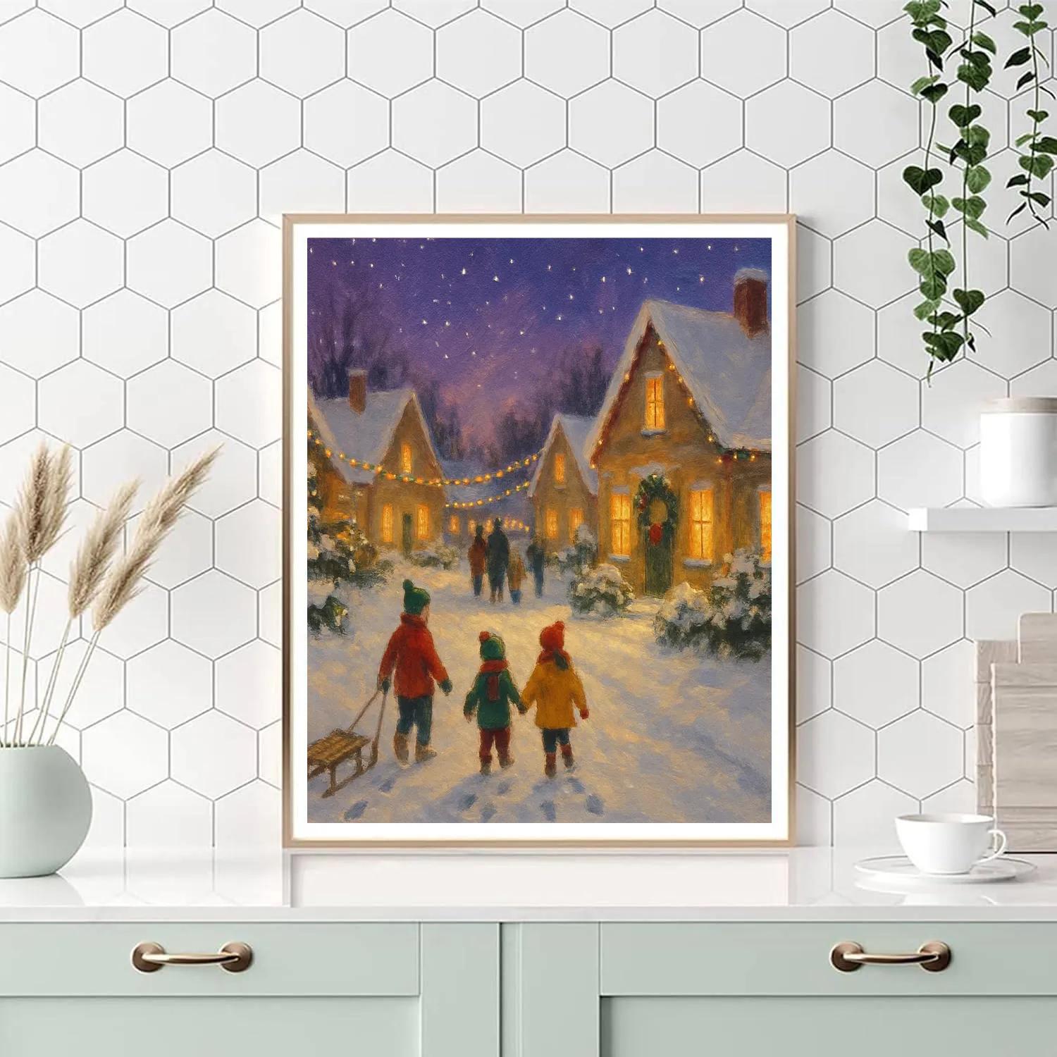 Snowlight Village Evening paint by color