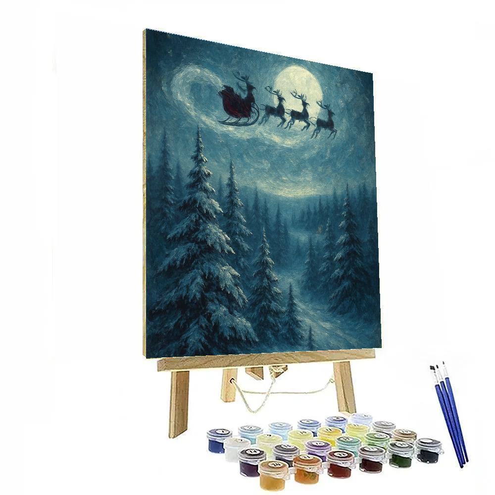 Midnight Sleigh Over Pine Ridge painting number kit