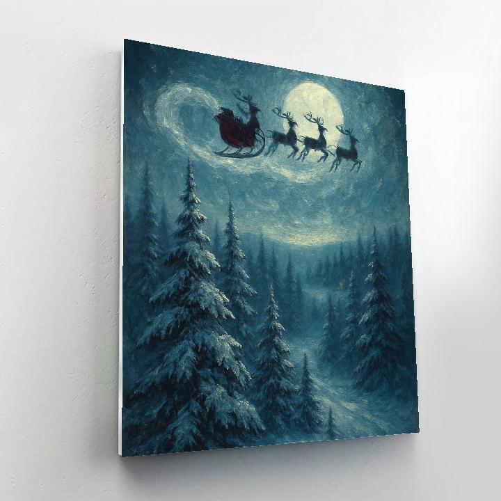 Midnight Sleigh Over Pine Ridge painting number kit
