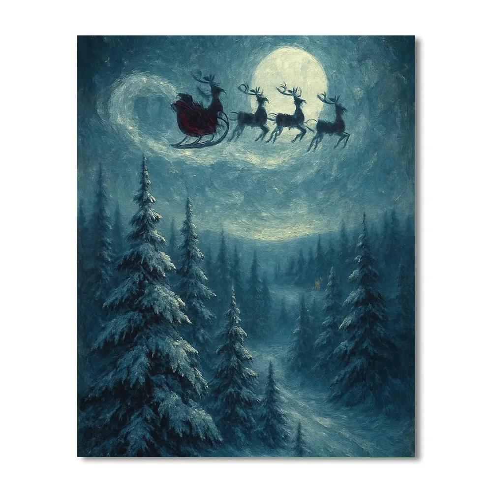 Midnight Sleigh Over Pine Ridge painting number kit