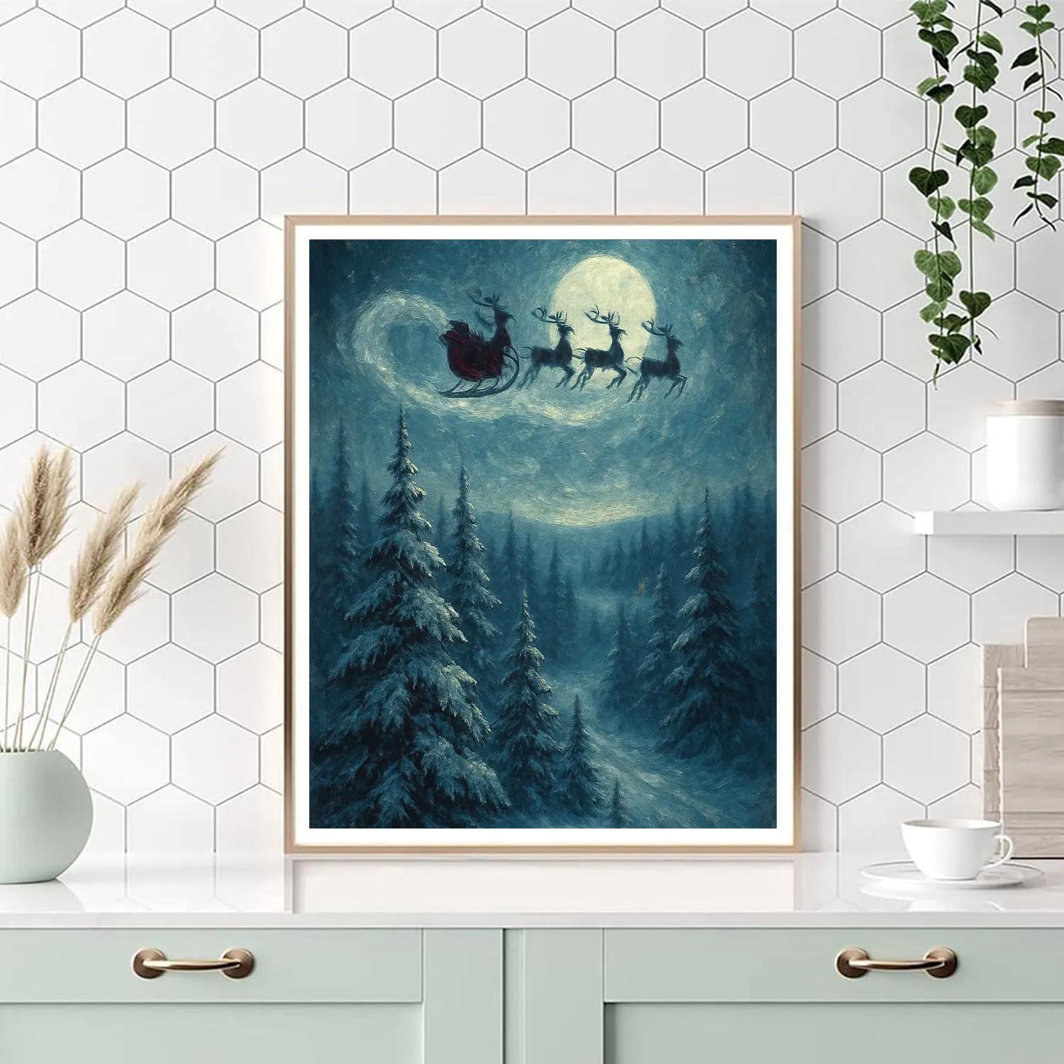 Midnight Sleigh Over Pine Ridge painting number kit