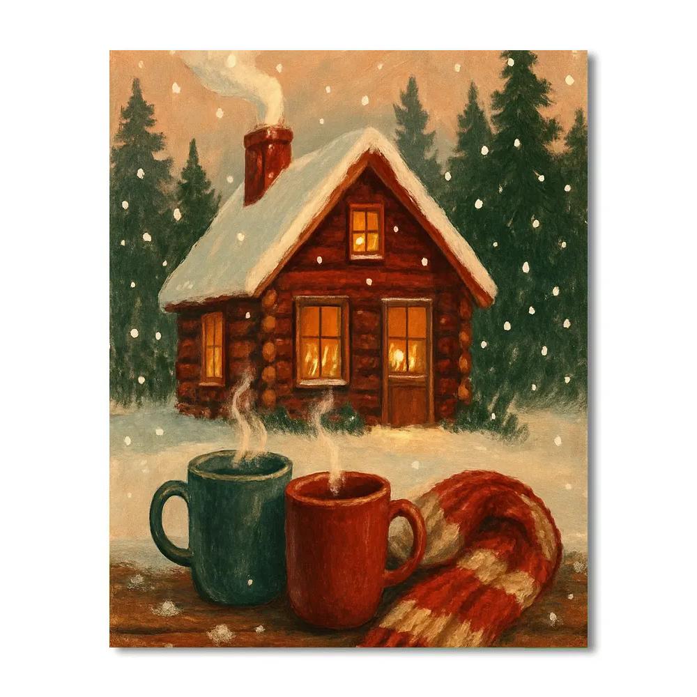 Cabin Hearth And Snowfall Numbered painting kits