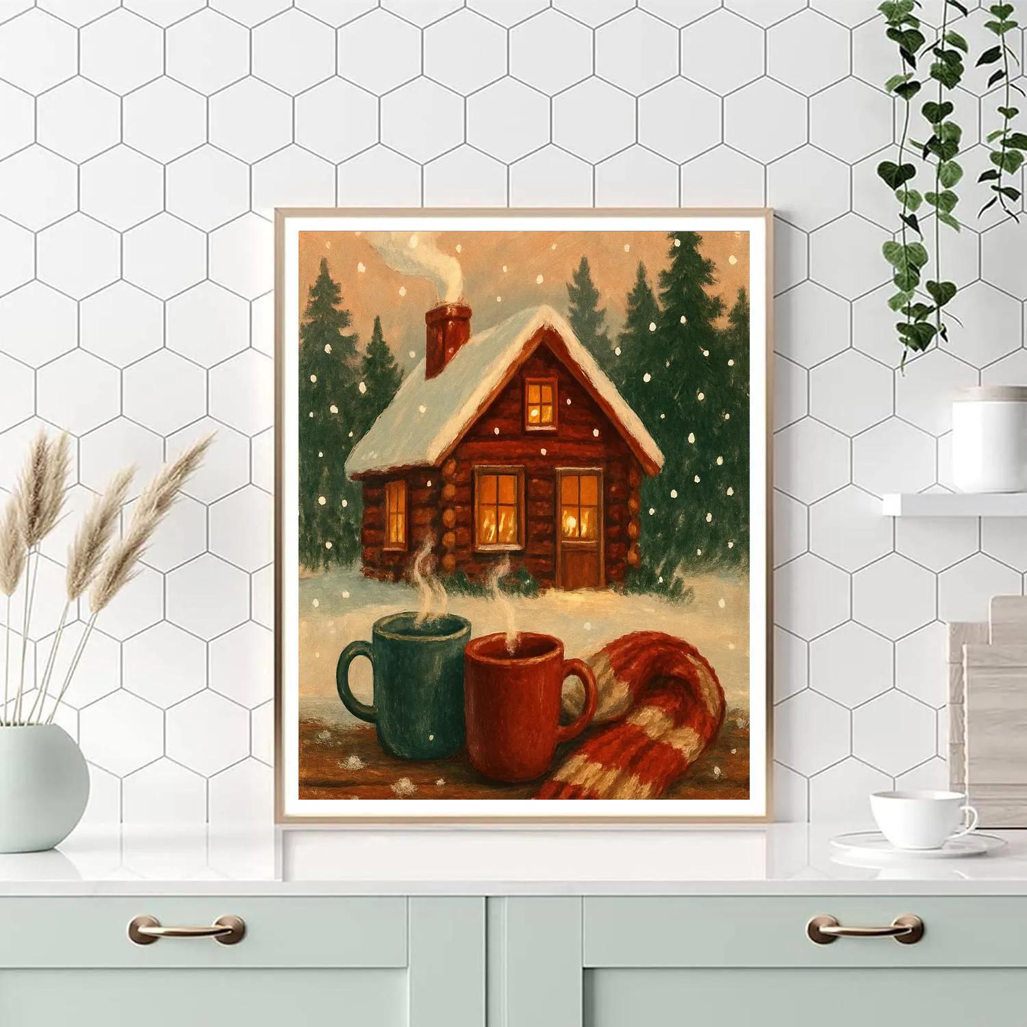 Cabin Hearth And Snowfall Numbered painting kits