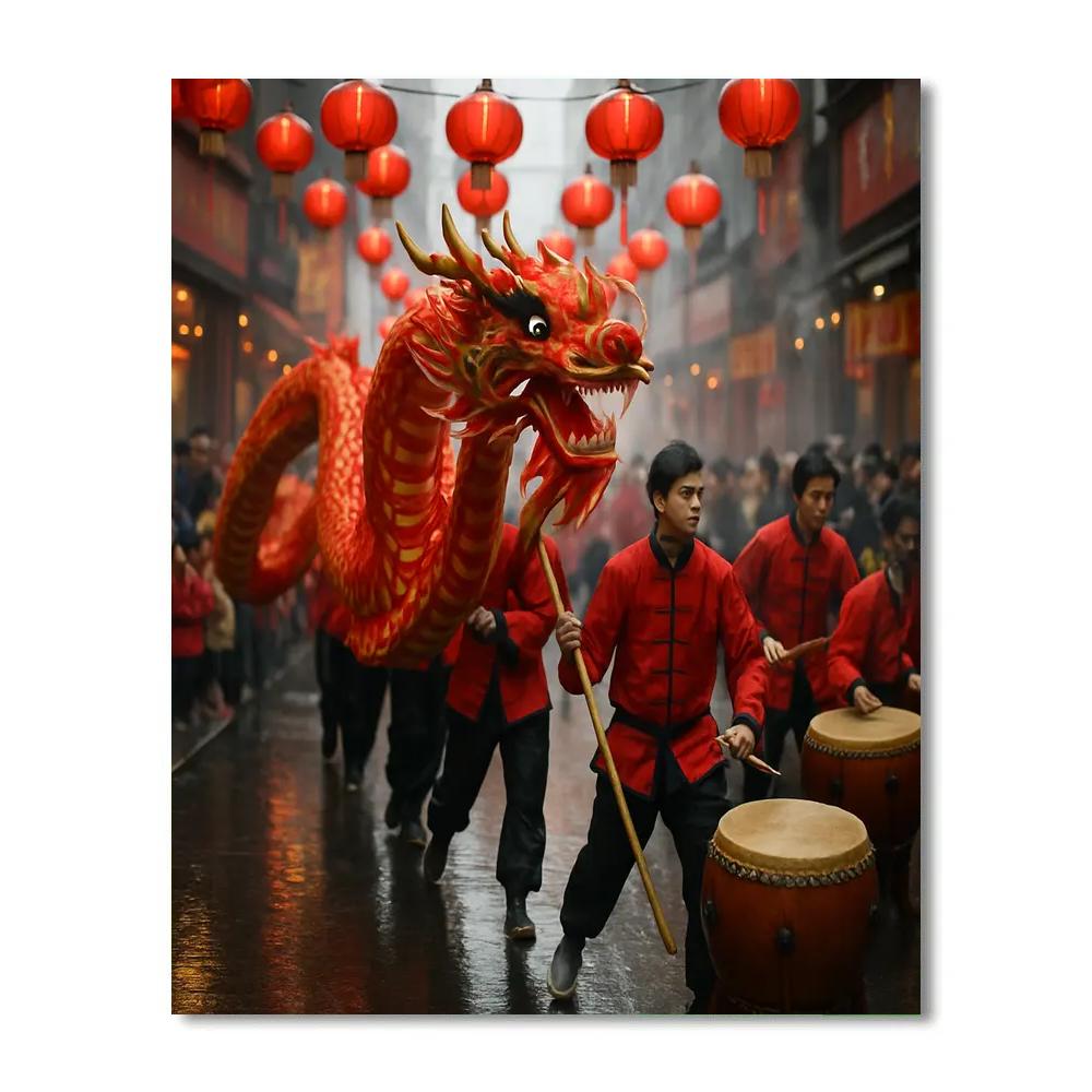 Lunar New Year Dragon Street Dance Paint by numbers art