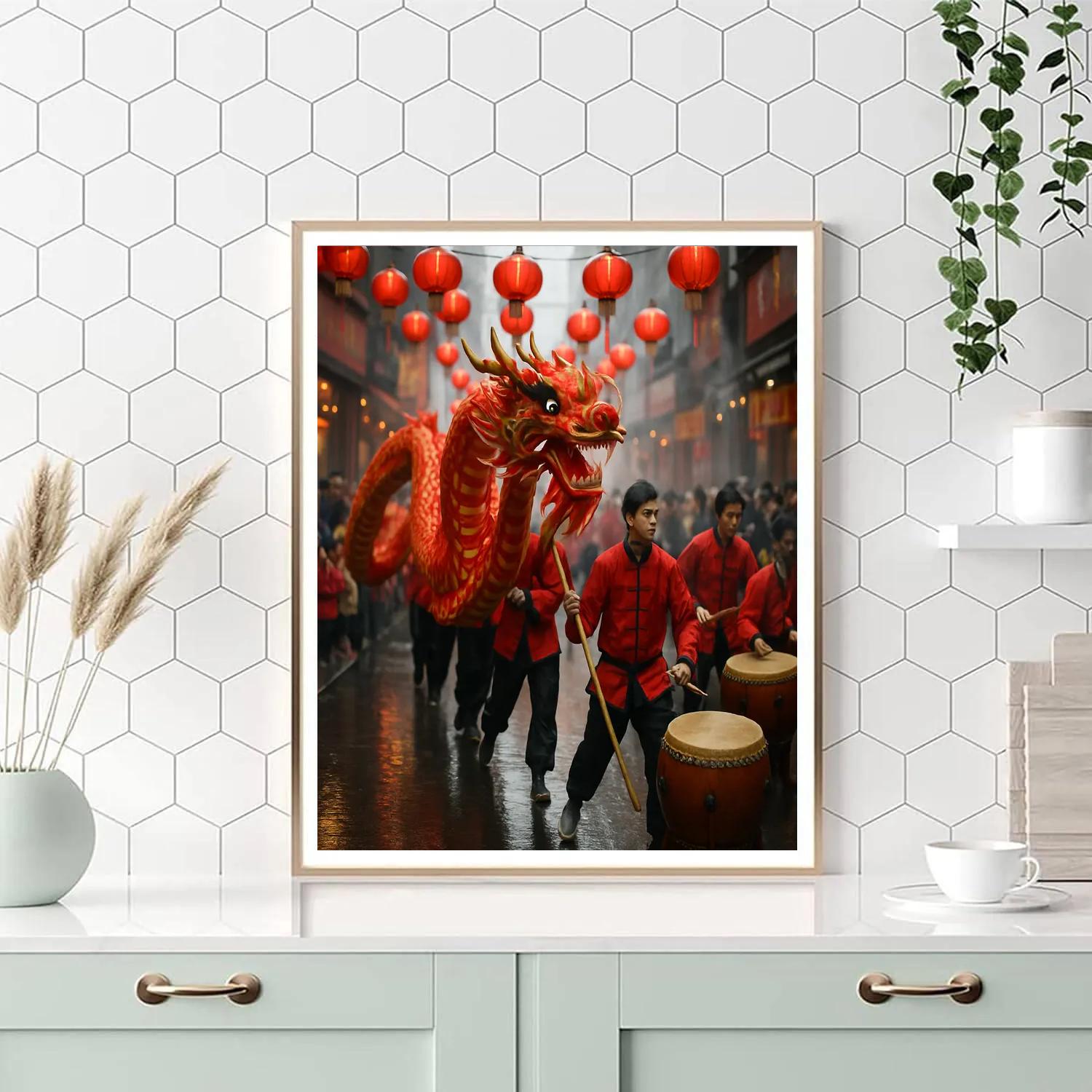 Lunar New Year Dragon Street Dance Paint by numbers art