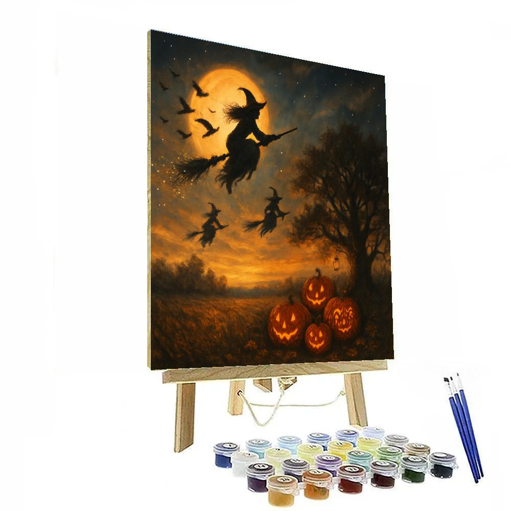 Witch Flight Over Amber Fields Numbered painting kits