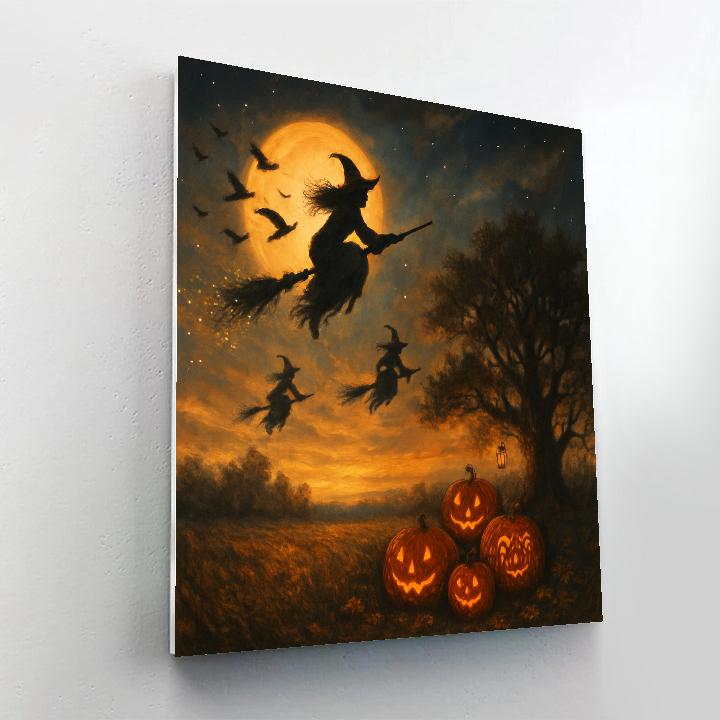 Witch Flight Over Amber Fields Numbered painting kits