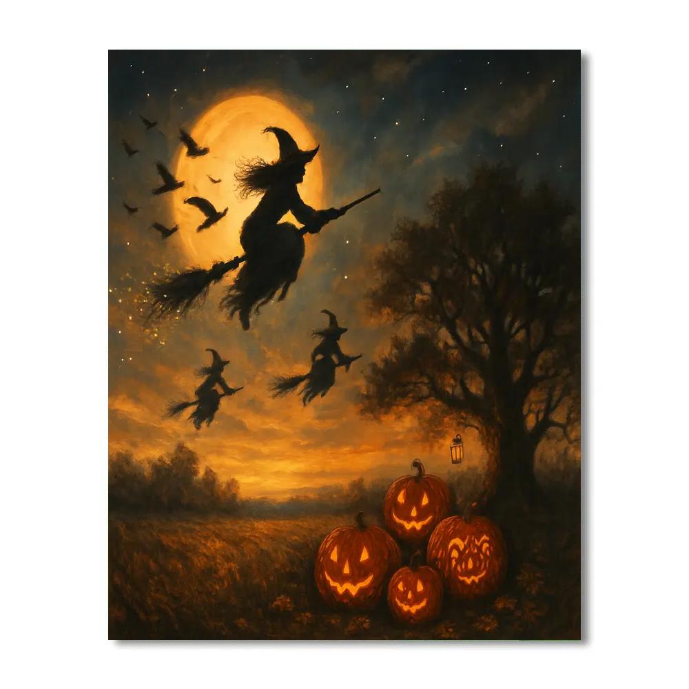 Witch Flight Over Amber Fields Numbered painting kits