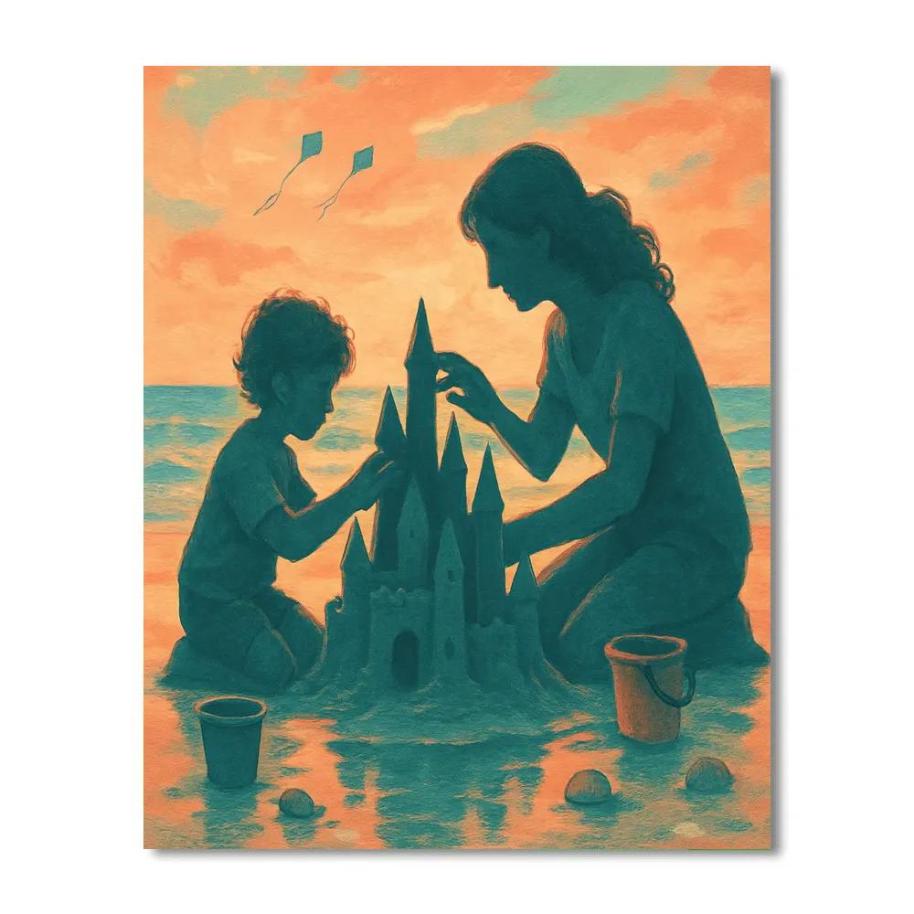 Sunset Beach Sandcastle Teamwork Numbered painting kits