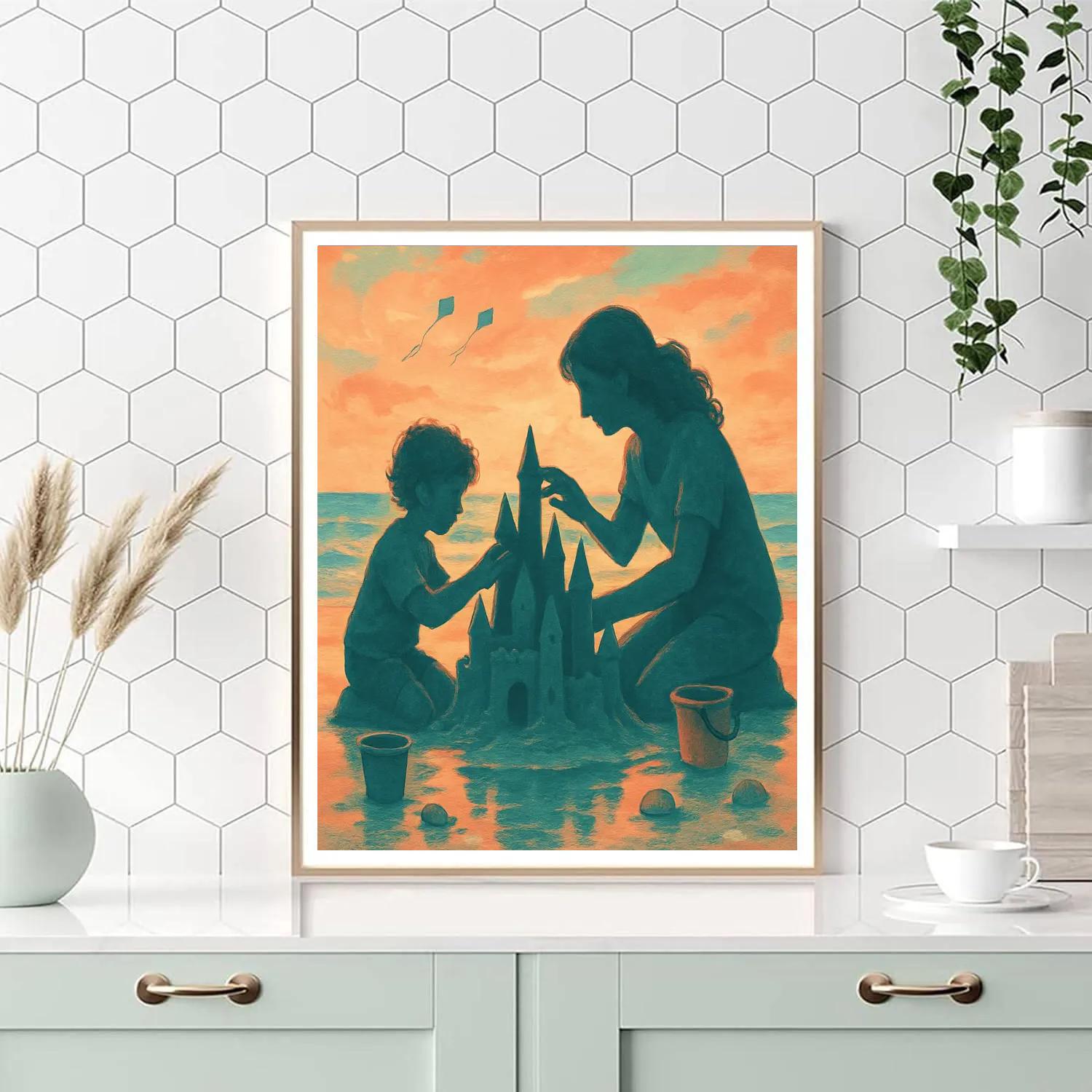 Sunset Beach Sandcastle Teamwork Numbered painting kits