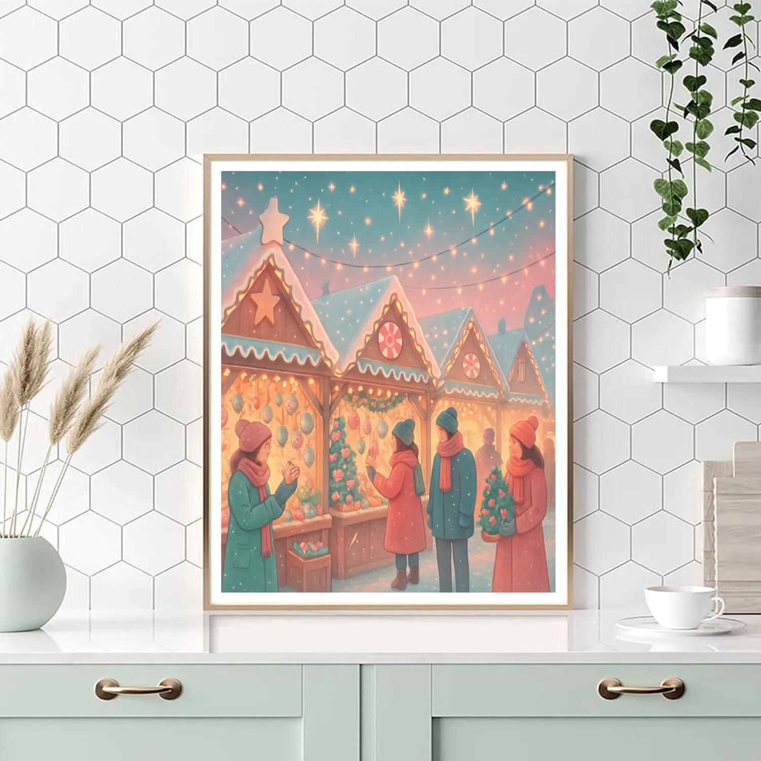Gingerbread Market Twilight paint by numbers