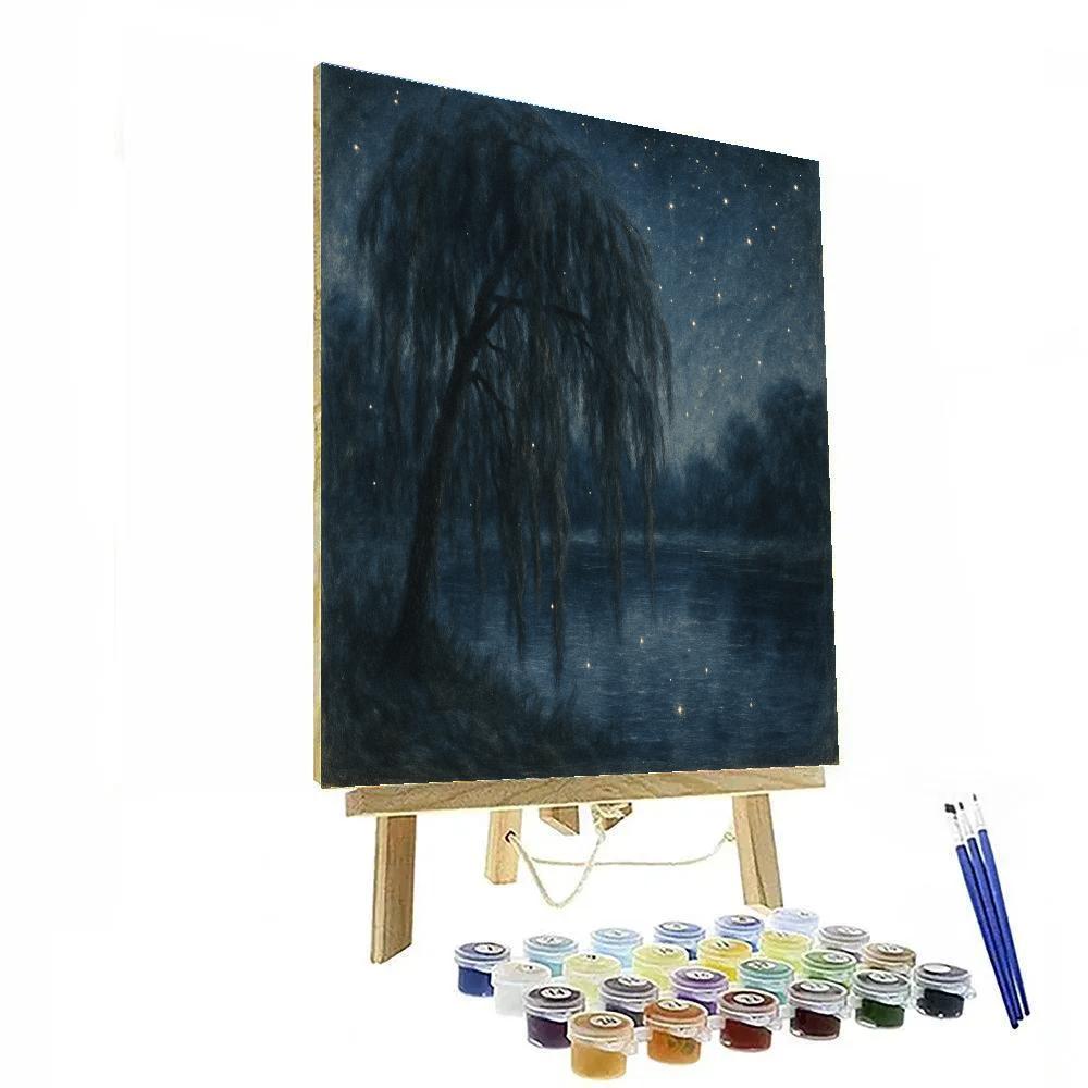 Starlit Willow By The Pond paint by color