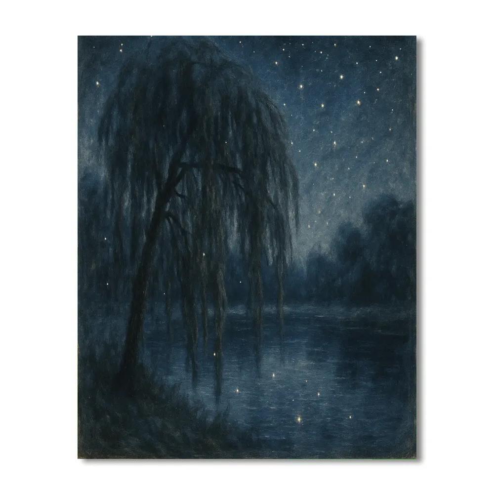 Starlit Willow By The Pond paint by color