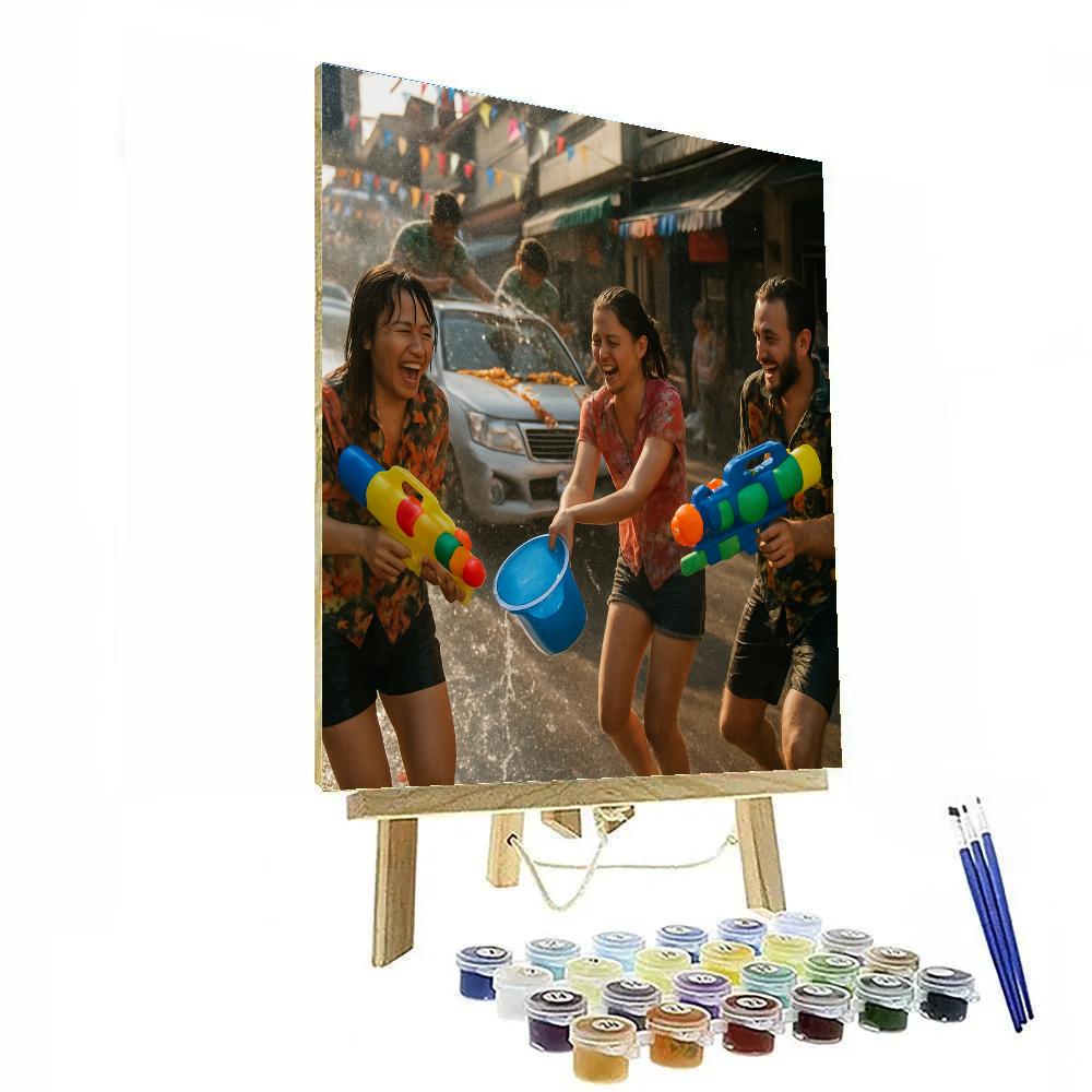Songkran Water Street Joy Number painting