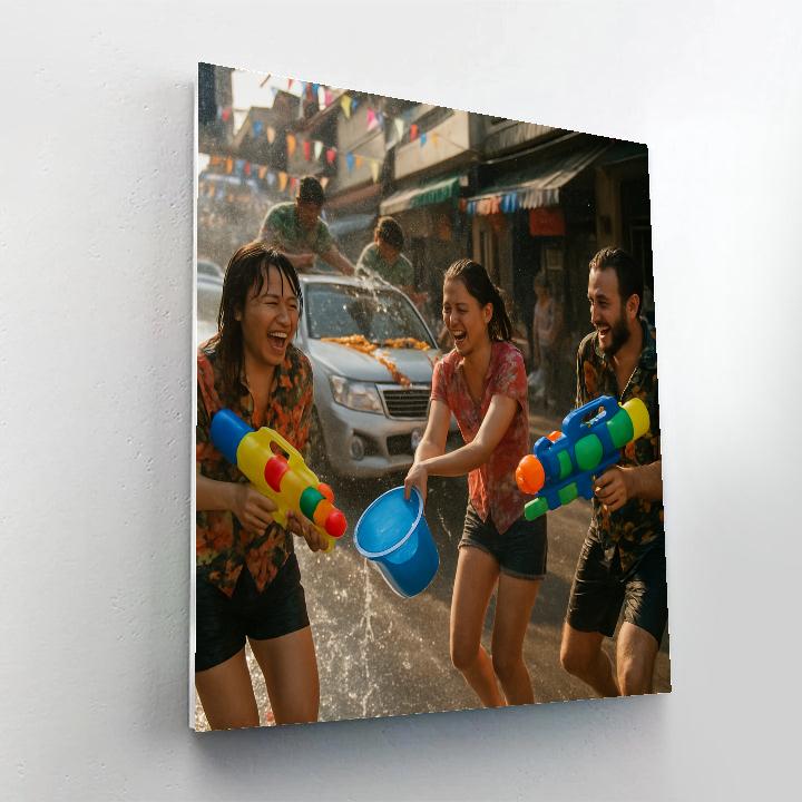 Songkran Water Street Joy Number painting