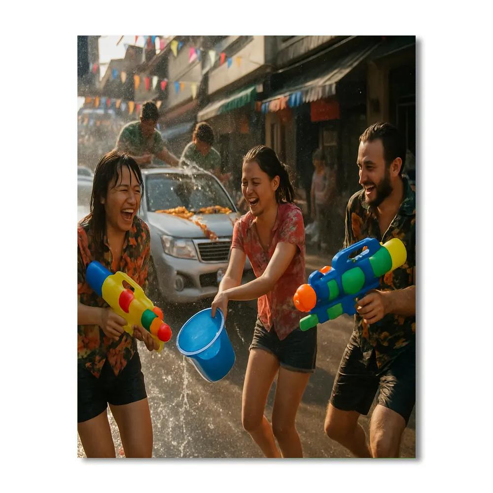 Songkran Water Street Joy Number painting