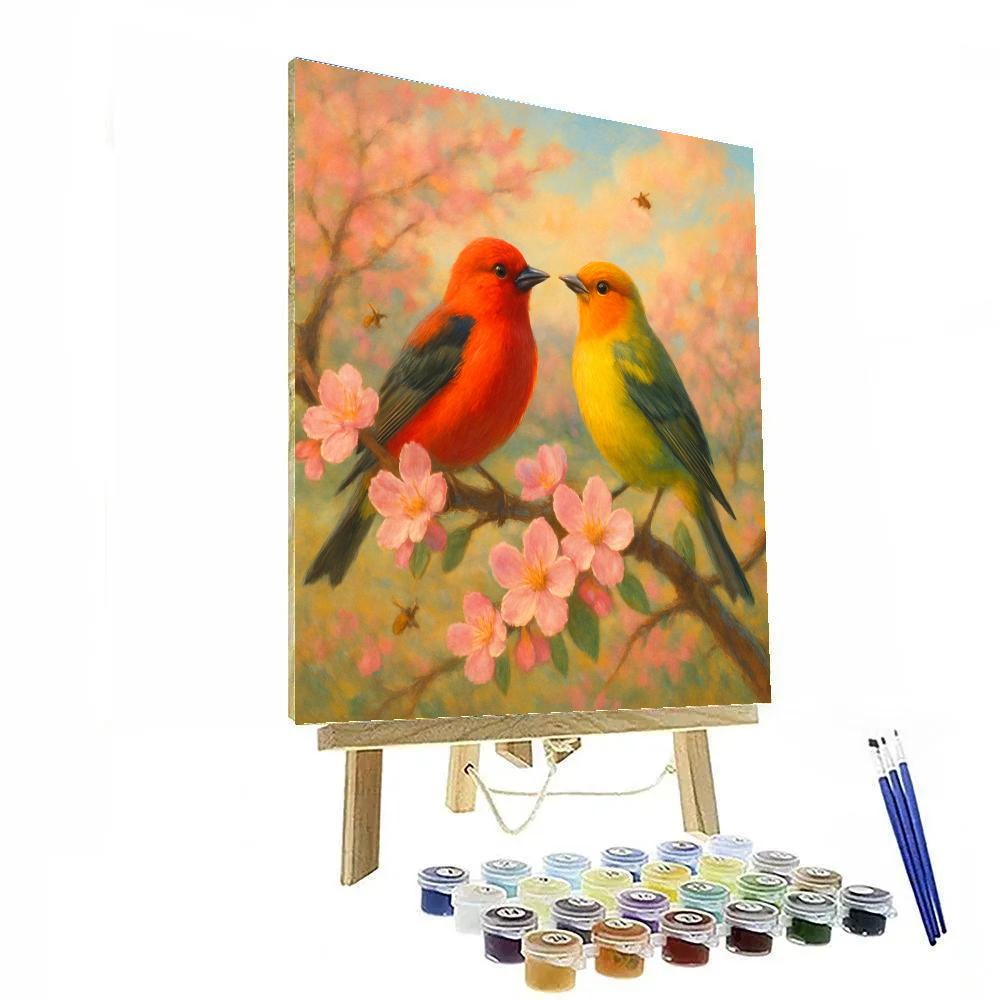 Tanagers On Blooming Bough paint by color