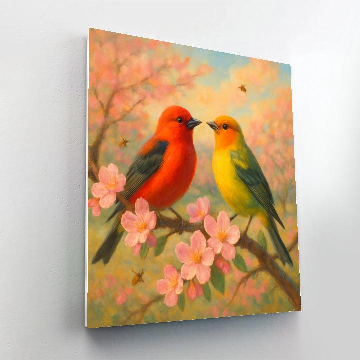Tanagers On Blooming Bough paint by color
