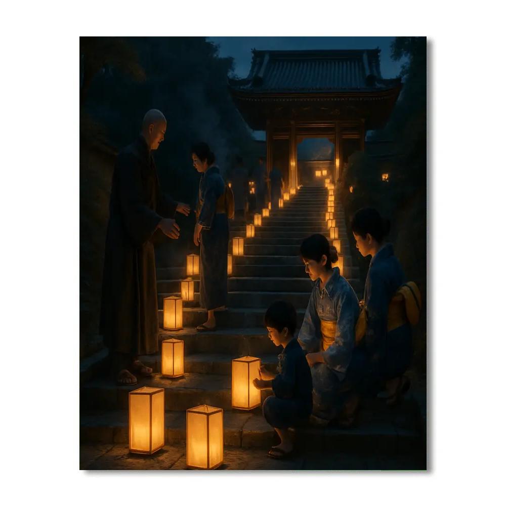 Obon Lanterns At Temple Steps paint by number
