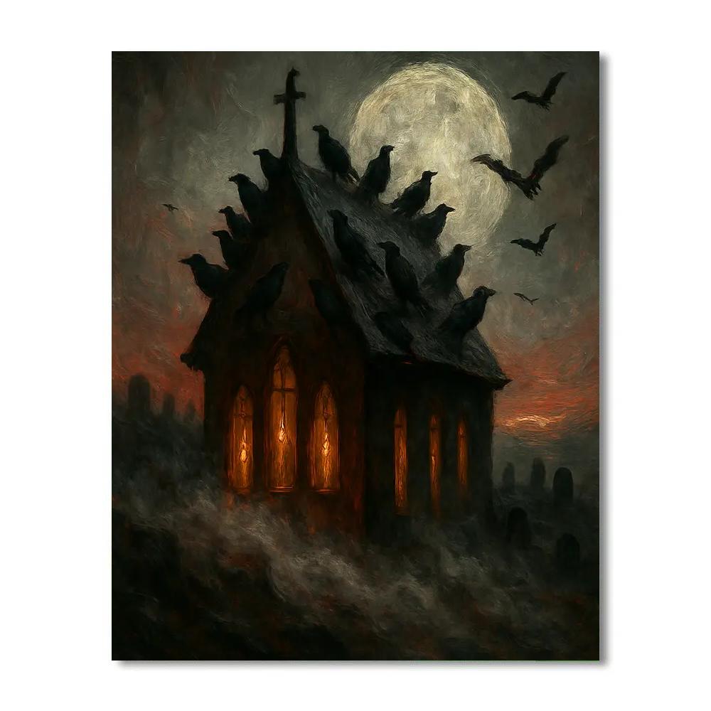 Ravens Above Moonstone Chapel paint by number