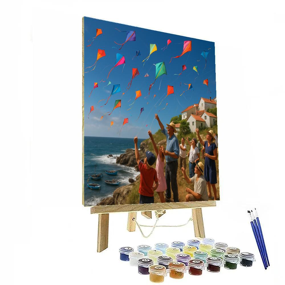 Kite Festival Above Coastal Village Paint by numbers kits