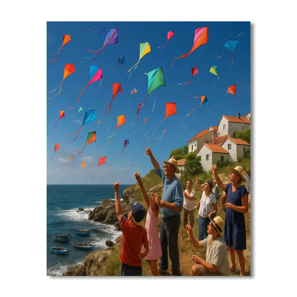 Kite Festival Above Coastal Village Paint by numbers kits