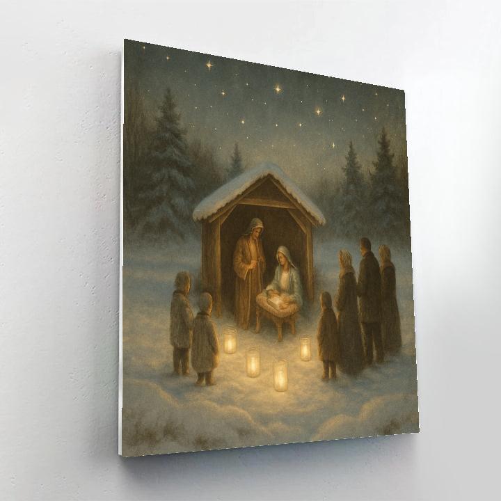Candlelight Nativity Meadow painting number kit