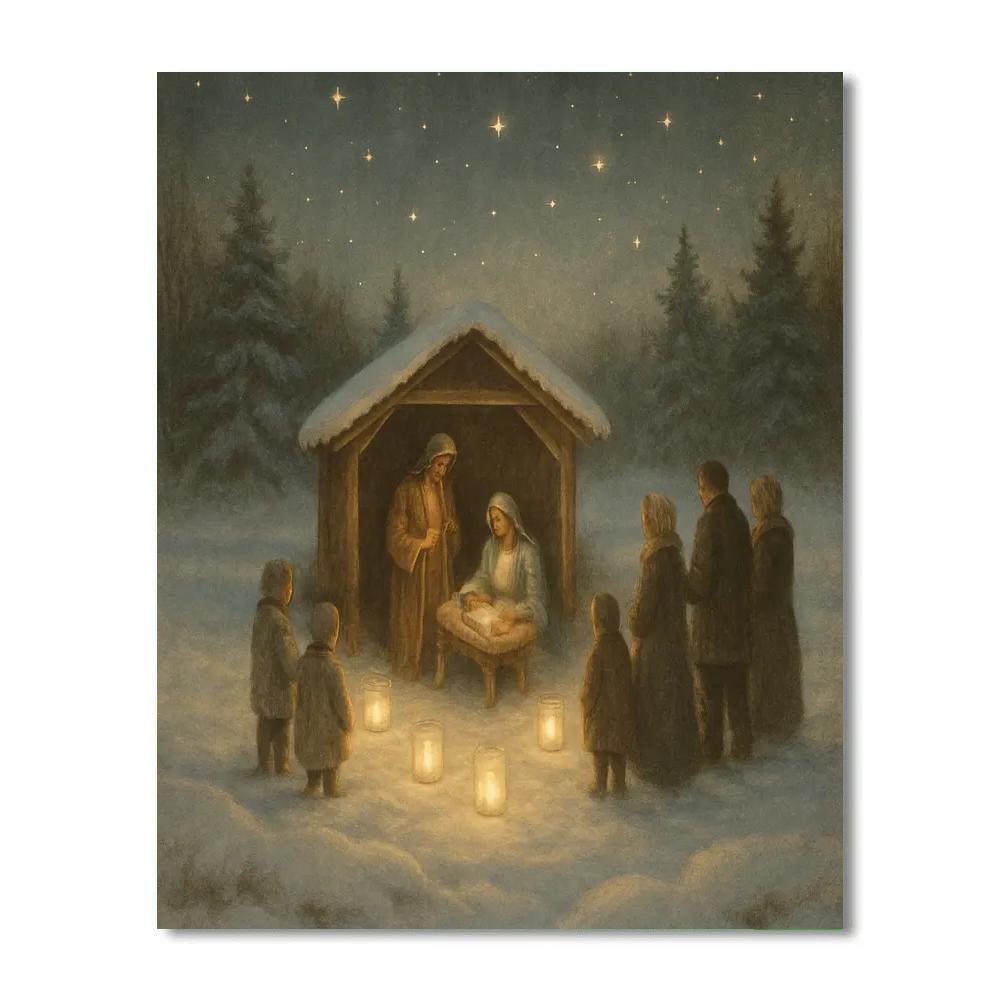 Candlelight Nativity Meadow painting number kit