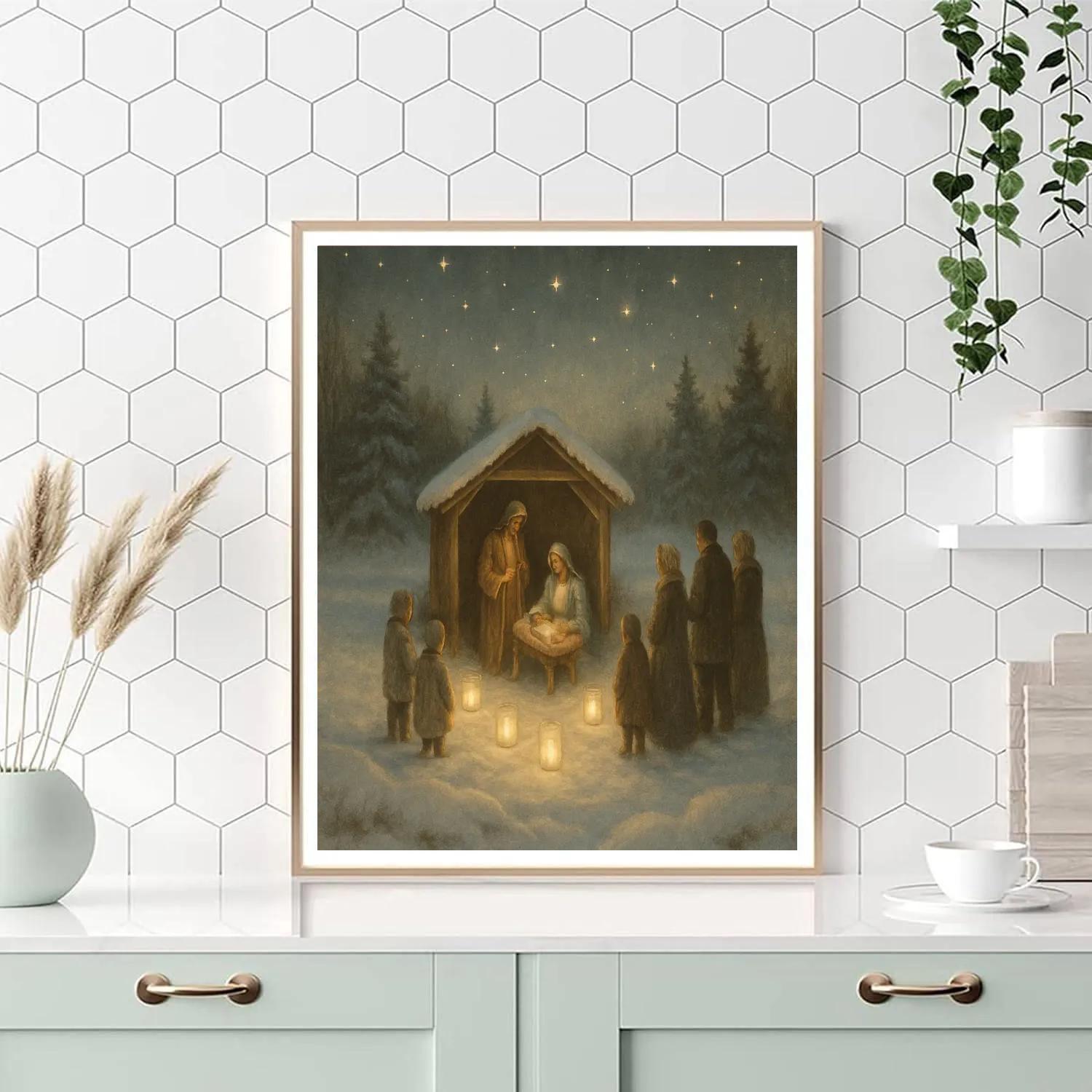 Candlelight Nativity Meadow painting number kit