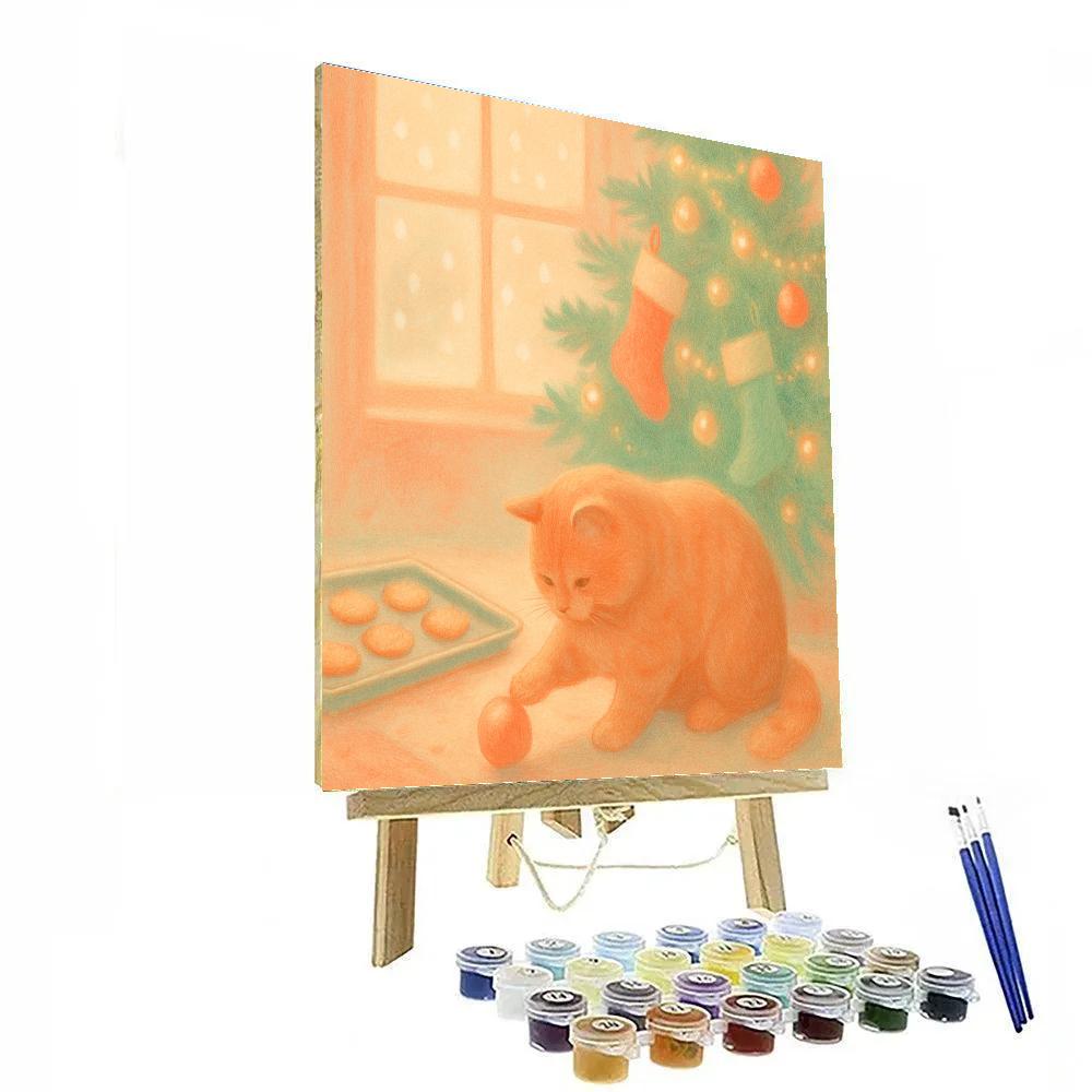 Cuddly Ginger Cat Christmas paint by number