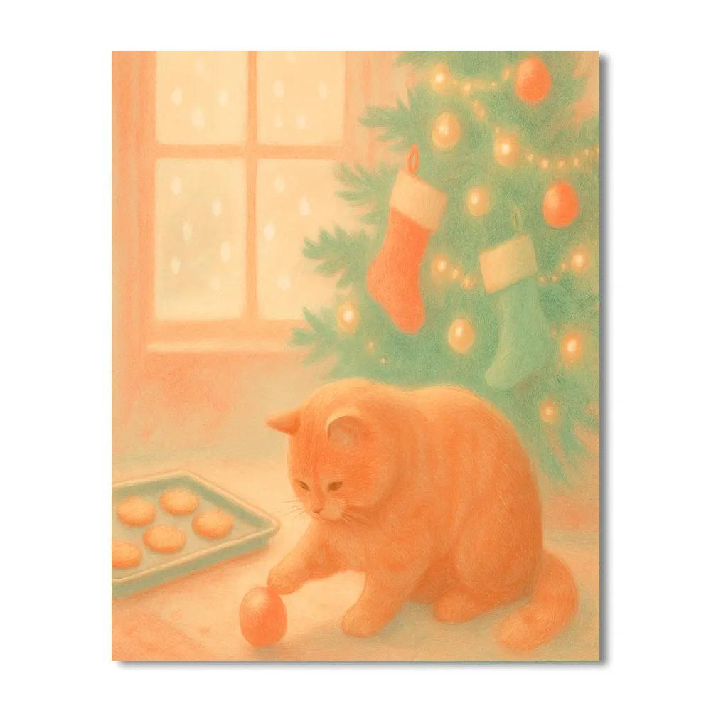 Cuddly Ginger Cat Christmas paint by number
