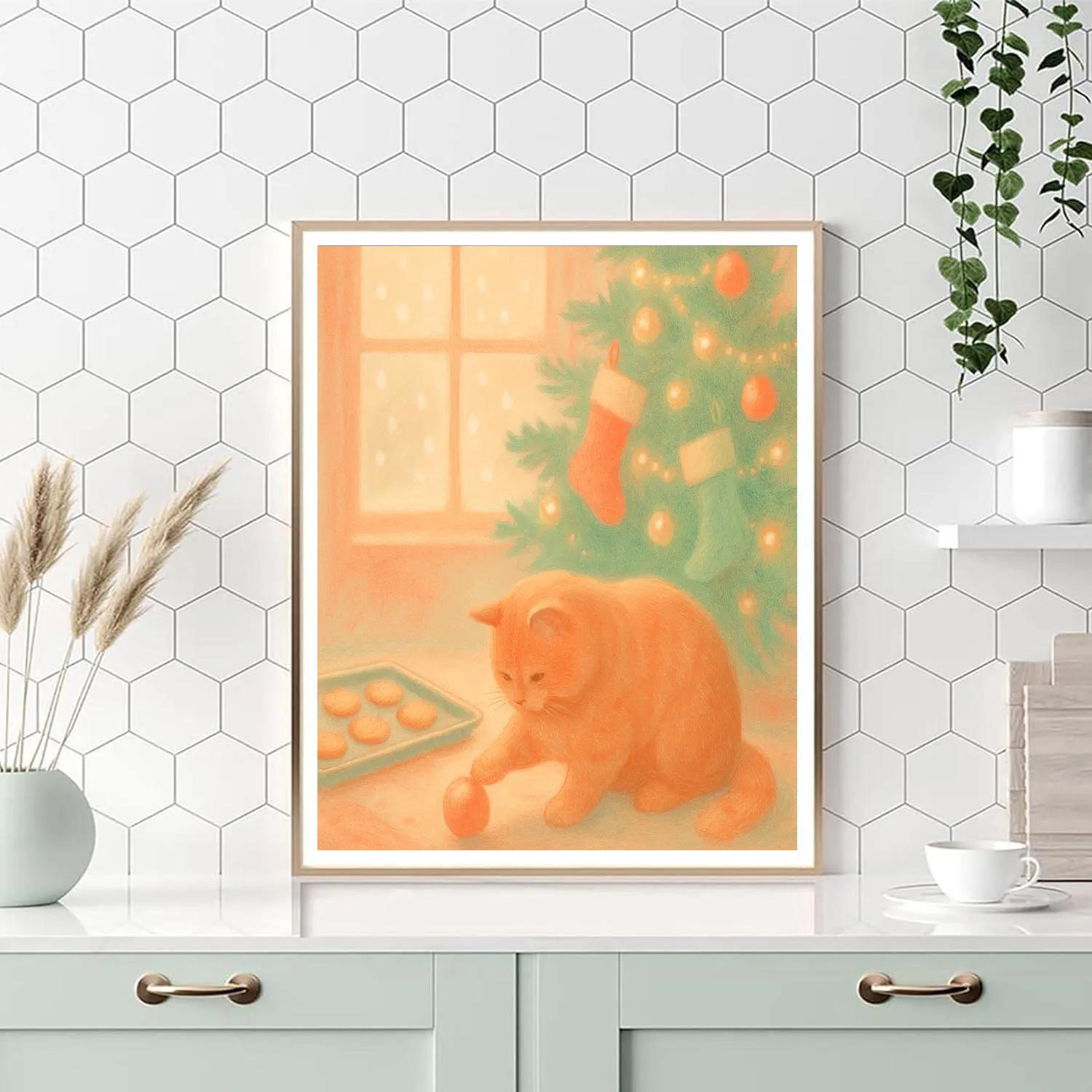 Cuddly Ginger Cat Christmas paint by number