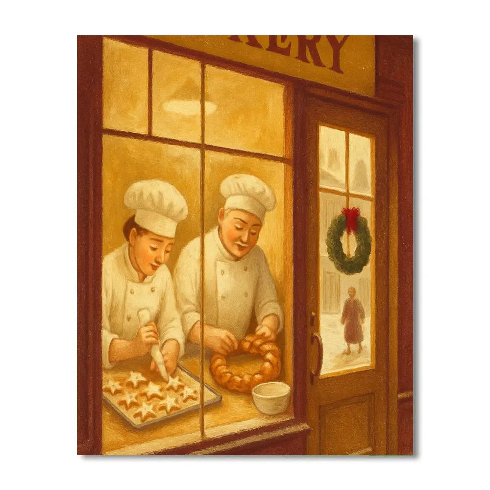 Warm Bakery Window Glow Numbered painting kits