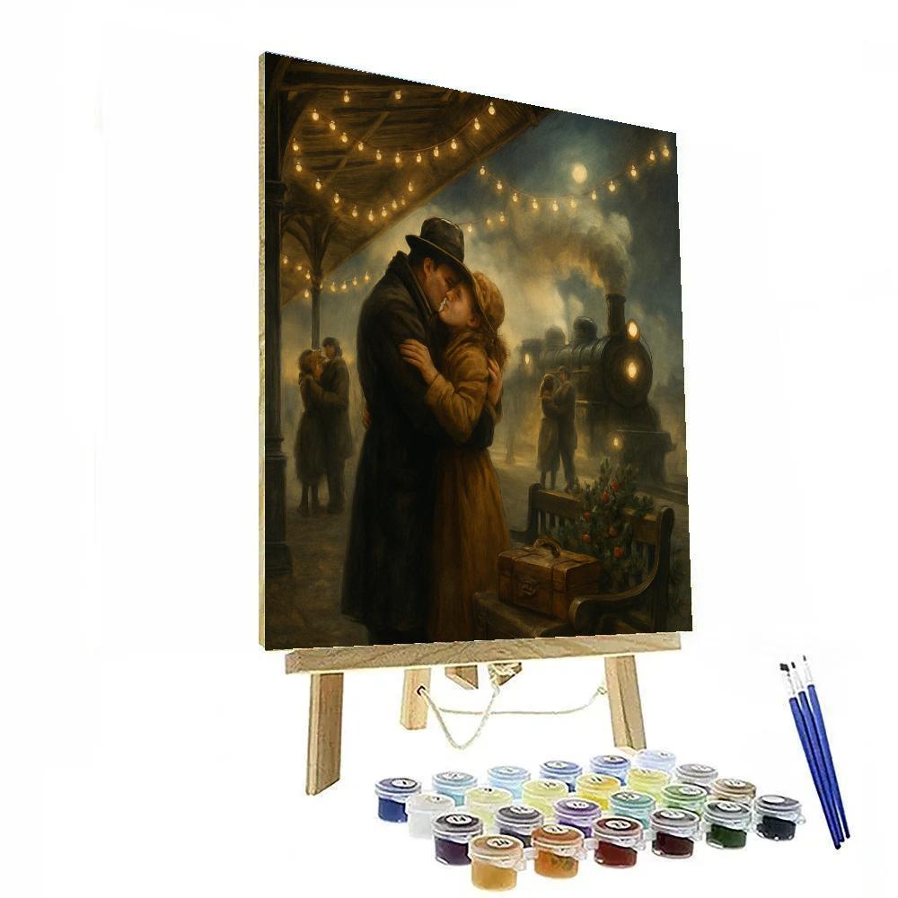 Snowy Train Station Reunion paint by number